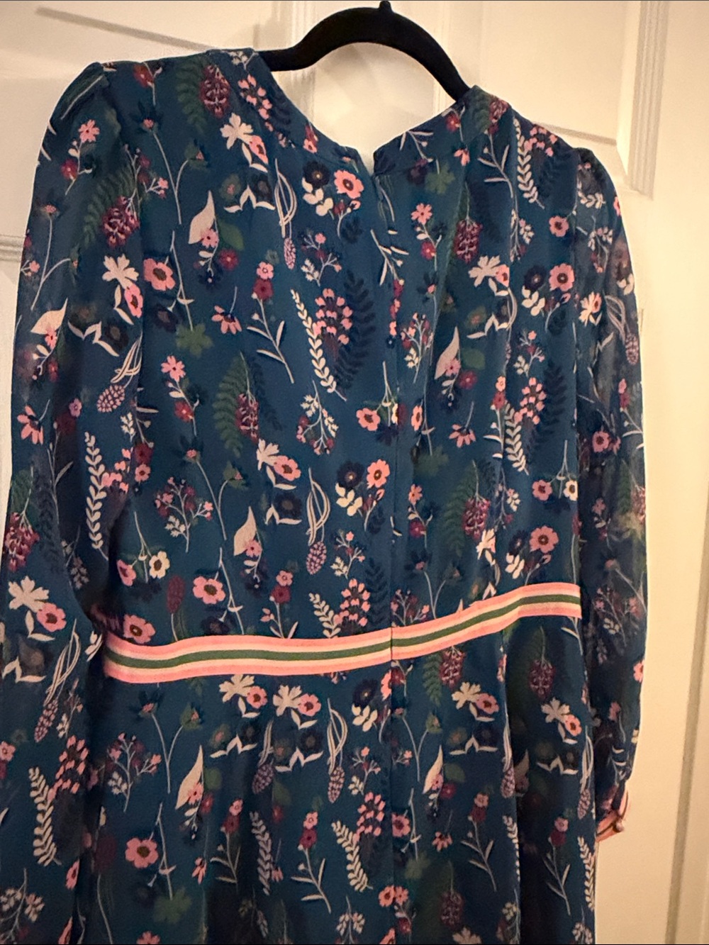 Boden Blue Floral Midi Dress with Pink Trim - Picture 5 of 6